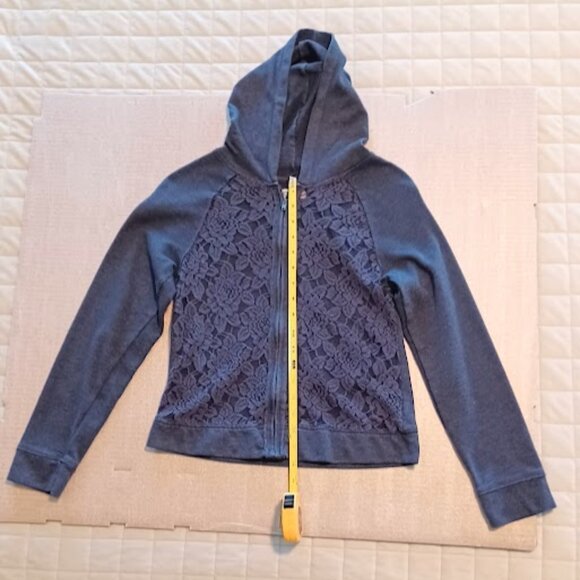 Epic Threads Girls XL navy front lace full zip light jacket with hoodie - Picture 7 of 10